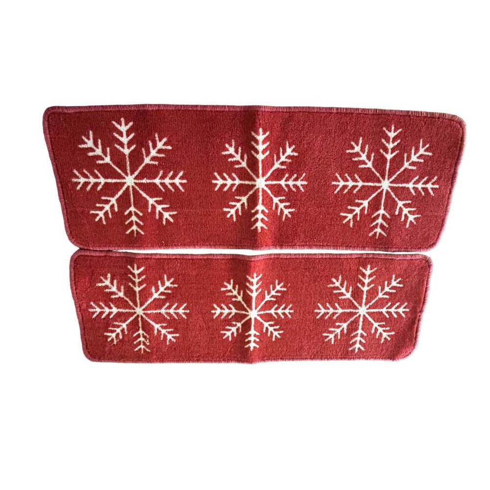 Red & White Snowflake Pattern Holiday Table Runner Set of 2 - 29" x 10" each